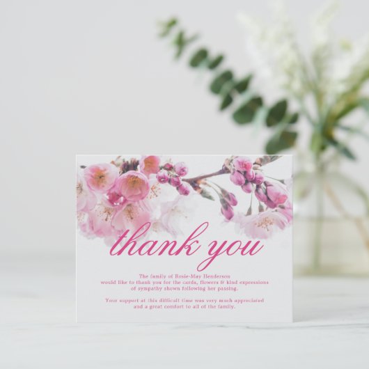 Opmerking: begrafenisdank | Sympathie Cherry Bloss Bedankkaart (Staand voorkant)