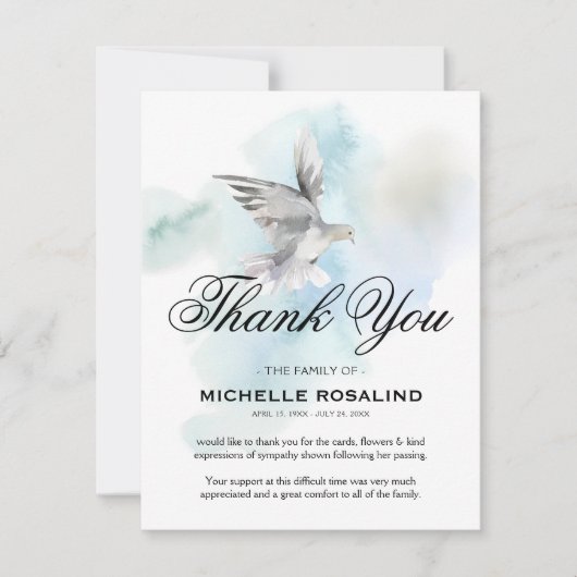 Opmerking: begrafenisdank | Sympathie Dove Bedankkaart (Voorkant)