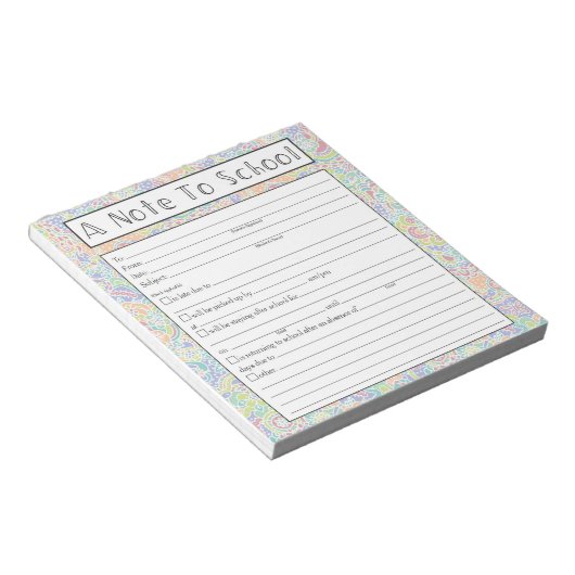 Opmerking: Blocnote voor leraren, schoolafwezighei (Schuin)