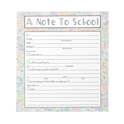 Opmerking: Blocnote voor leraren, schoolafwezighei (Voorkant)