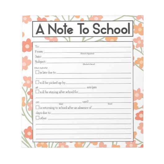 Opmerking: Blocnote voor leraren, schoolafwezighei (Voorkant)