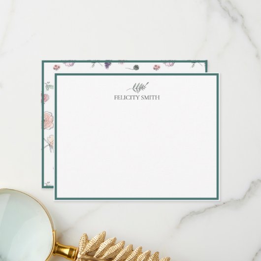 Opmerking: elegante platte, moderne botanische voo bedankkaart (Voorkant / Achterkant in situ)