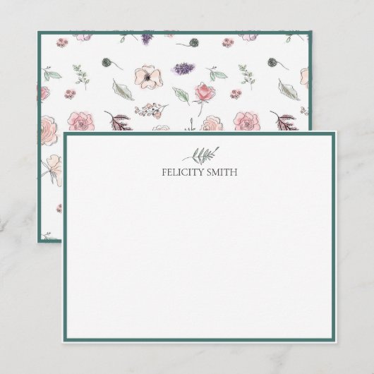 Opmerking: elegante platte, moderne botanische voo bedankkaart (Voorkant / Achterkant)