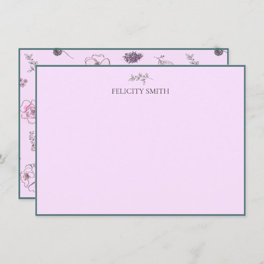 Opmerking Kaarten Flatant Matig Botanisch Roze (Voorkant / Achterkant)