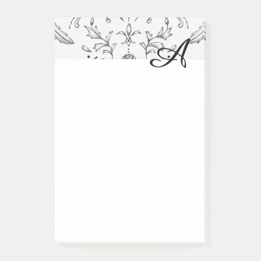 Opmerking: legant Initiaal Damask 4 x 6 Post-it® Notes (Voorkant)