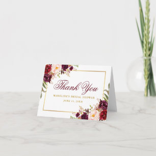 Opmerking van Elegant Burgundy Floral Gold Vrijgez Bedankkaart