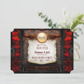 Opmerking van Red & Black Elegant Halloween Party Kaart (Staand voorkant)