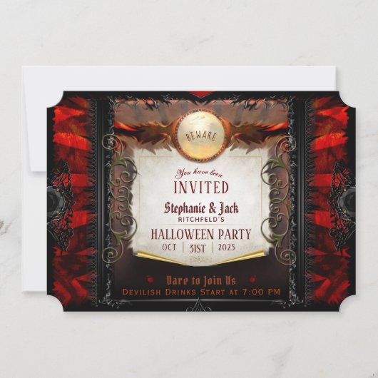 Opmerking van Red & Black Elegant Halloween Party Kaart (Voorkant)