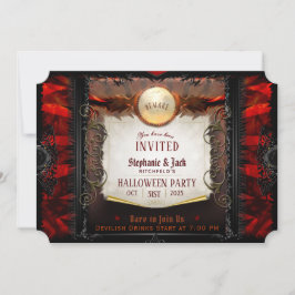 Opmerking van Red & Black Elegant Halloween Party Kaart