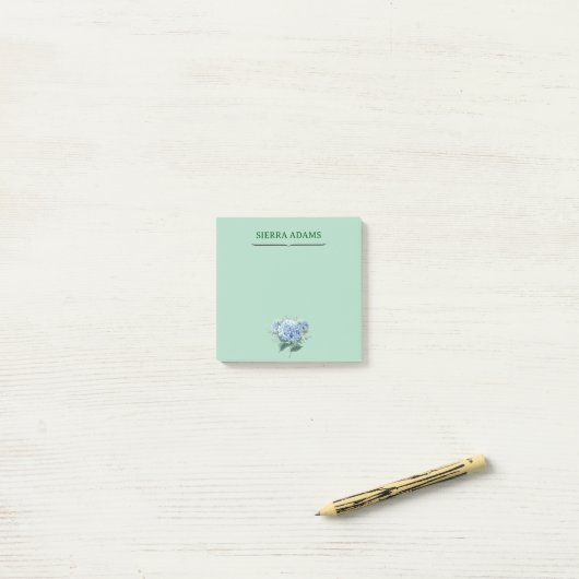 Opmerkingen – Hydrangea Floral op Mint Green Post-it® Notes (Op bureau)