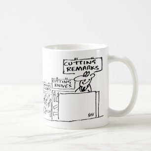 Opmerkingen in een hardwarewinkel snijden koffiemok