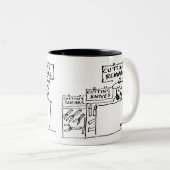 Opmerkingen in een hardwarewinkel snijden tweekleurige koffiemok (Voorkant rechts)