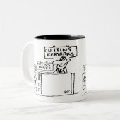 Opmerkingen in een hardwarewinkel snijden tweekleurige koffiemok (Voorkant links)