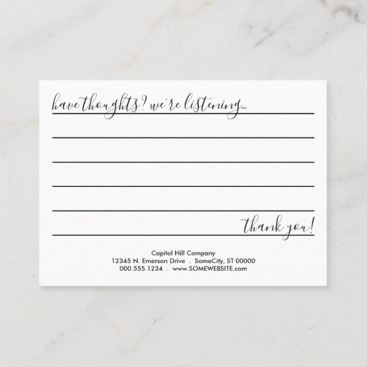 opmerkingenkaart visitekaartje (Achterkant)