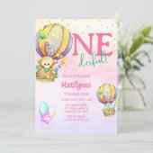 Opnederful Hot Air Ballon Roze 1e verjaardag Kaart (Staand voorkant)