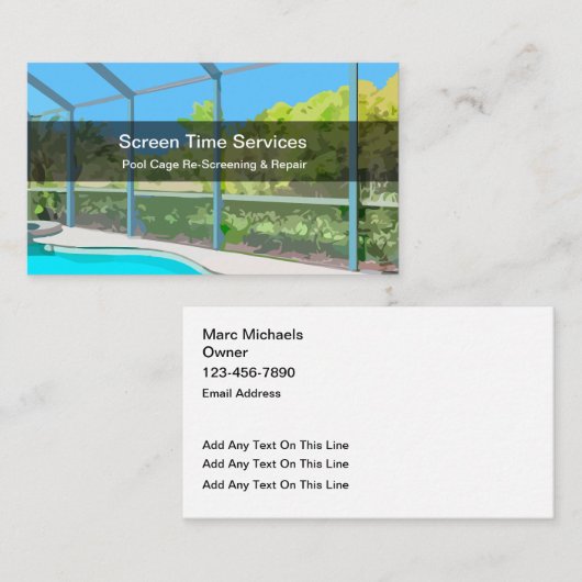 Opnieuw screenen en repareren van zwembaden visitekaartje (Voorkant / Achterkant)