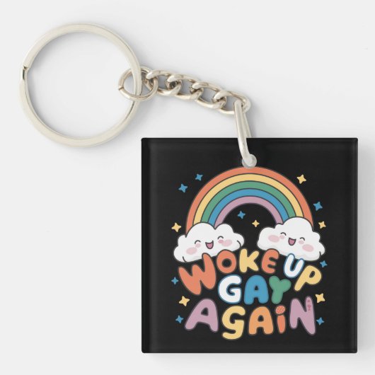 Opnieuw wakker Gay LGBT Pride Maand Groovy Sleutelhanger (Voorkant)