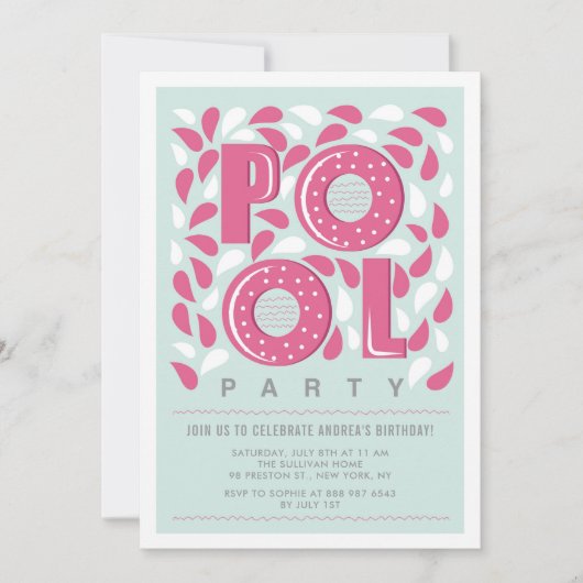 Opnodiging voor 'Hot Pool Party Splash Birthday' Kaart (Voorkant)