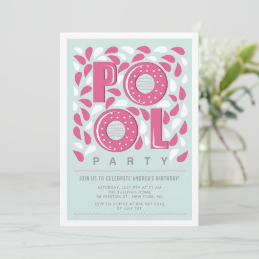 Opnodiging voor 'Hot Pool Party Splash Birthday' Kaart (Staand voorkant)