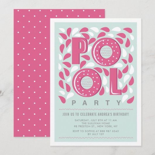 Opnodiging voor 'Hot Pool Party Splash Birthday' Kaart (Voorkant / Achterkant)