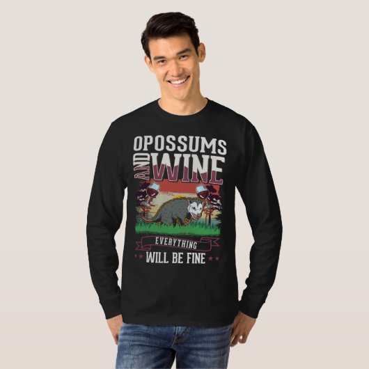 Opossum And Wine Trash Cat Possum Opossum T-shirt (Voorkant volledig)