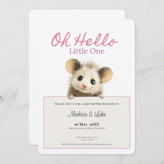 Opossum Baby Shower • Girl Invitation Save The Date (Voorkant / Achterkant)