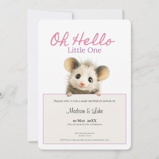Opossum Baby Shower • Girl Invitation Save The Date (Voorkant)
