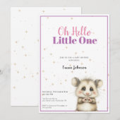 Opossum Baby Shower • Girl Invitation Save The Date (Voorkant / Achterkant)