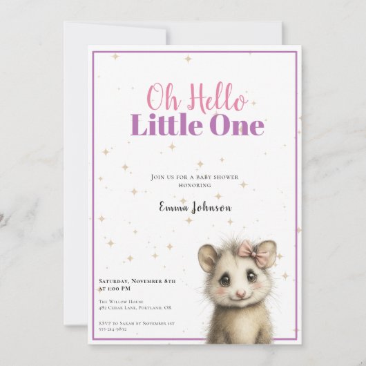 Opossum Baby Shower • Girl Invitation Save The Date (Voorkant)