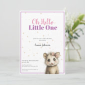 Opossum Baby Shower • Girl Invitation Save The Date (Staand voorkant)