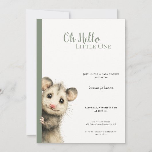 Opossum Baby Shower Invitation (Voorkant)