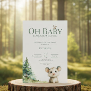 Opossum Baby Shower Invitation • Oh Baby Forest Feestdagenkaart
