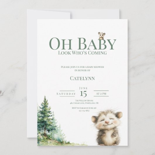 Opossum Baby Shower Invitation • Oh Baby Forest Save The Date (Voorkant)
