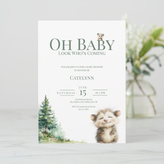Opossum Baby Shower Invitation • Oh Baby Forest Save The Date (Staand voorkant)