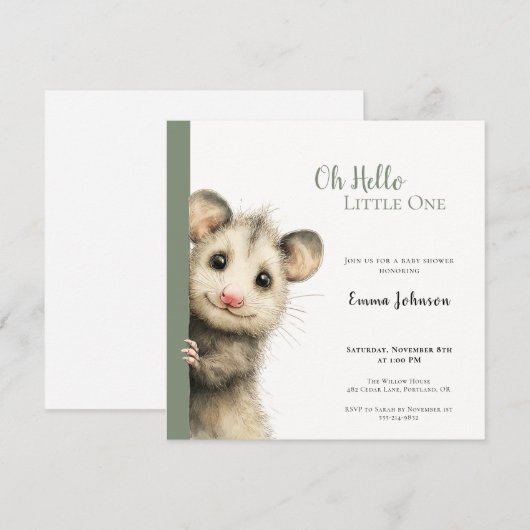 Opossum Baby Shower Invitation Save The Date (Voorkant / Achterkant)