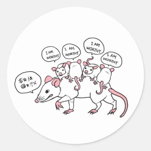 Opossum BEN IK WAARDIG Ronde Sticker (Voorkant)