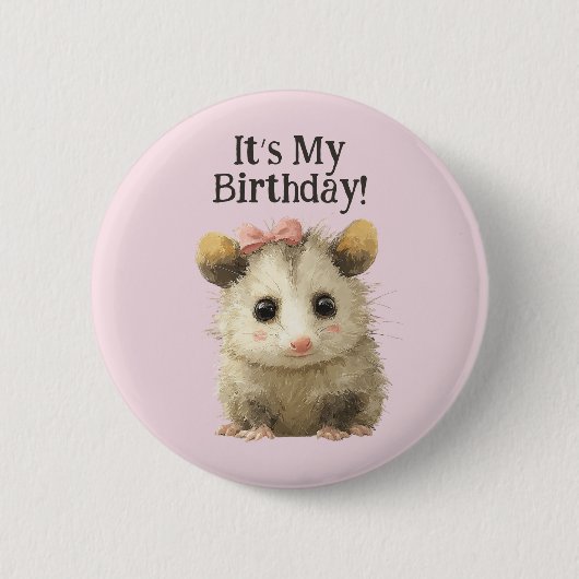 Opossum Birthday Button • Cute Woodland Party (Voorkant)