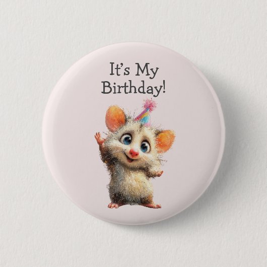 Opossum Birthday Button • Cute Woodland Party (Voorkant)