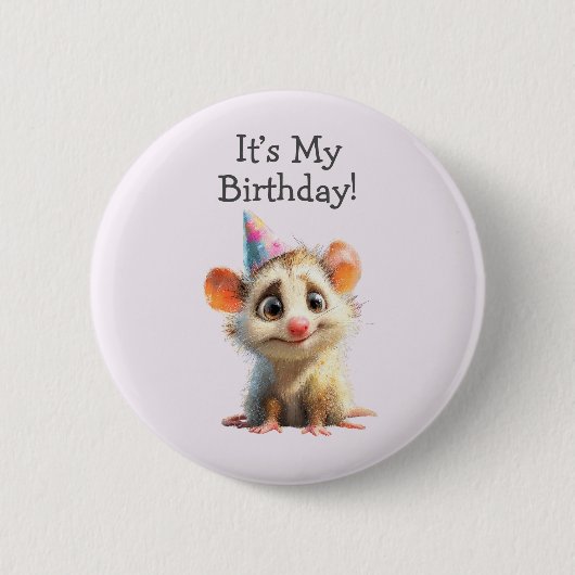 Opossum Birthday Button • Cute Woodland Party (Voorkant)