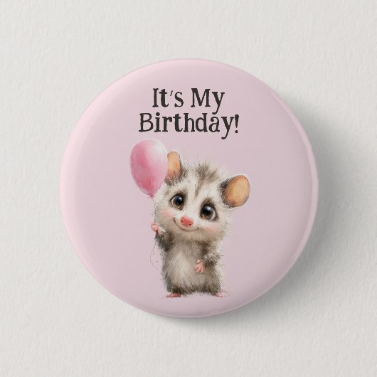 Opossum Birthday Button • Cute Woodland Party (Voorkant)
