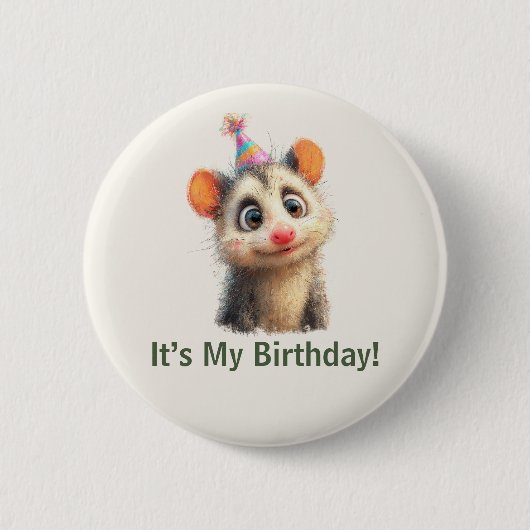 Opossum Birthday Button • Cute Woodland Party (Voorkant)