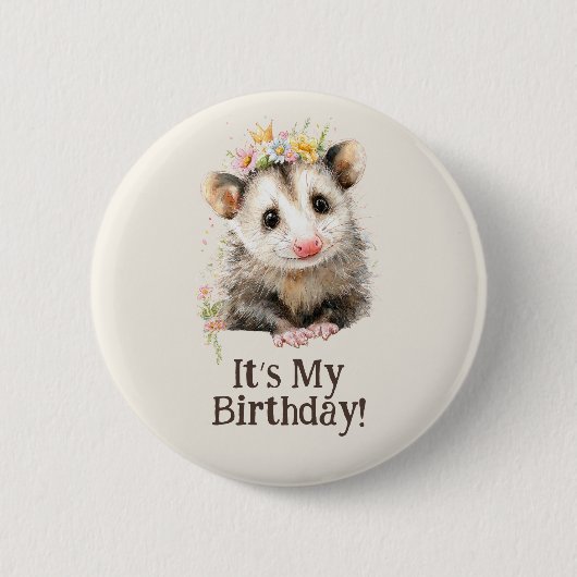 Opossum Birthday Button • Cute Woodland Party (Voorkant)