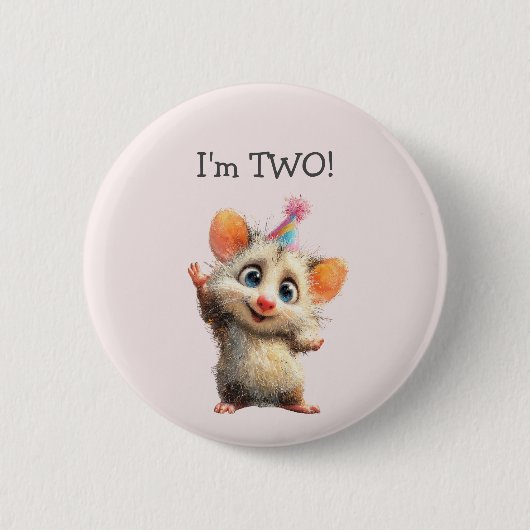 Opossum Birthday Button • Cute Woodland Party (Voorkant)