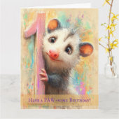 Opossum Birthday Card Kaart (Gele Bloem)