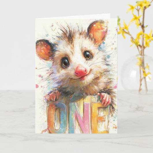 Opossum Birthday Card Kaart (Gele Bloem)