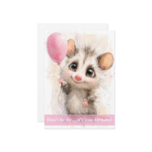 Opossum Birthday Card Kaart (Voorkant / Achterkant in situ)