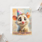 Opossum Birthday Card Kaart (Voorkant / Achterkant in situ)