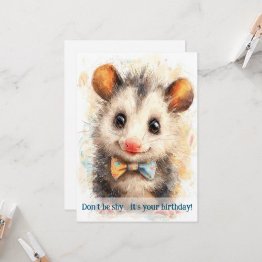 Opossum Birthday Card Kaart (Voorkant / Achterkant in situ)