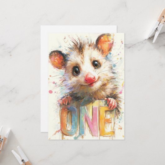 Opossum Birthday Card Kaart (Voorkant / Achterkant in situ)