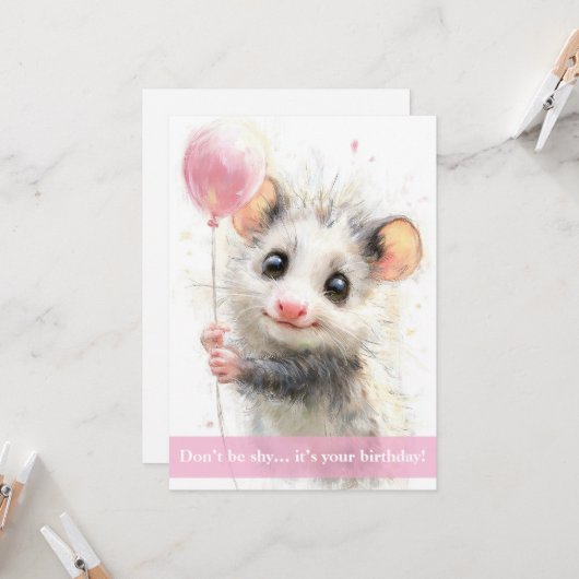 Opossum Birthday Card Kaart (Voorkant / Achterkant in situ)